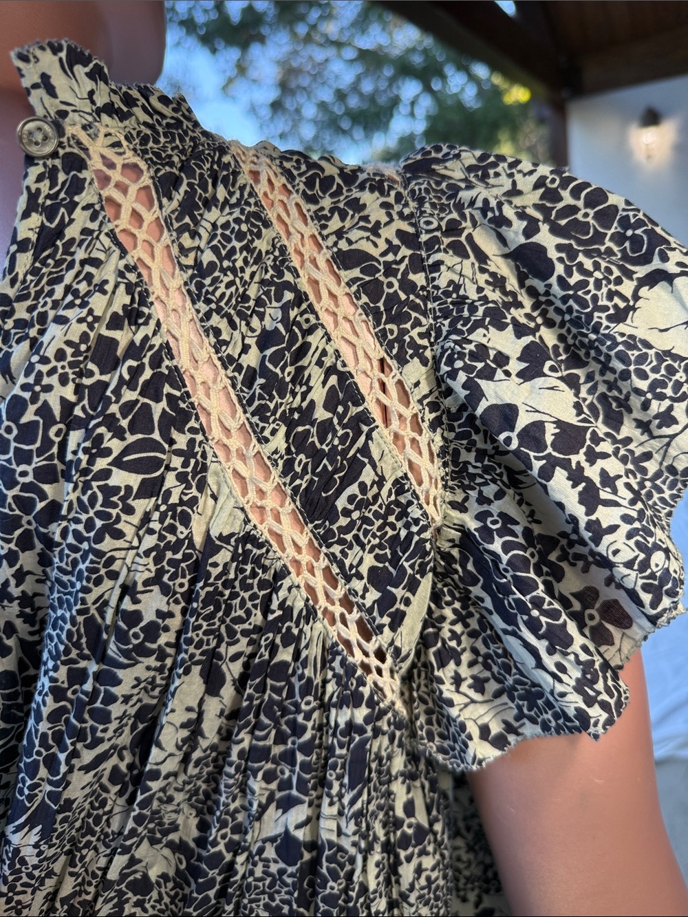 Sea New York top Priya Flutter Sleeve Floral navy blue pale green crochet lace S - Picture 16 of 17
